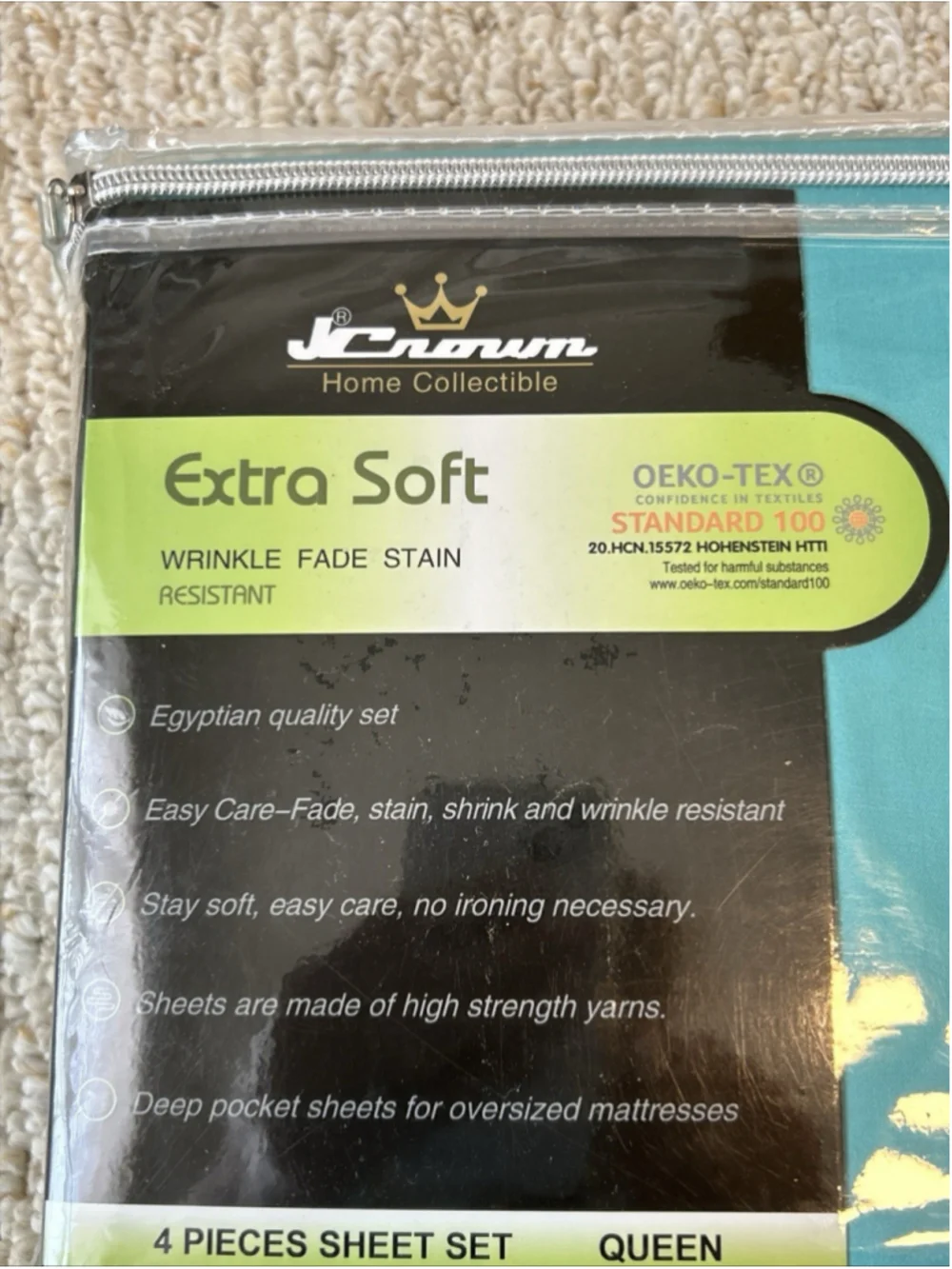 JCrown Home Collectible Extra Soft 4 Pieces Sheet Set Queen Aqua Standard 100